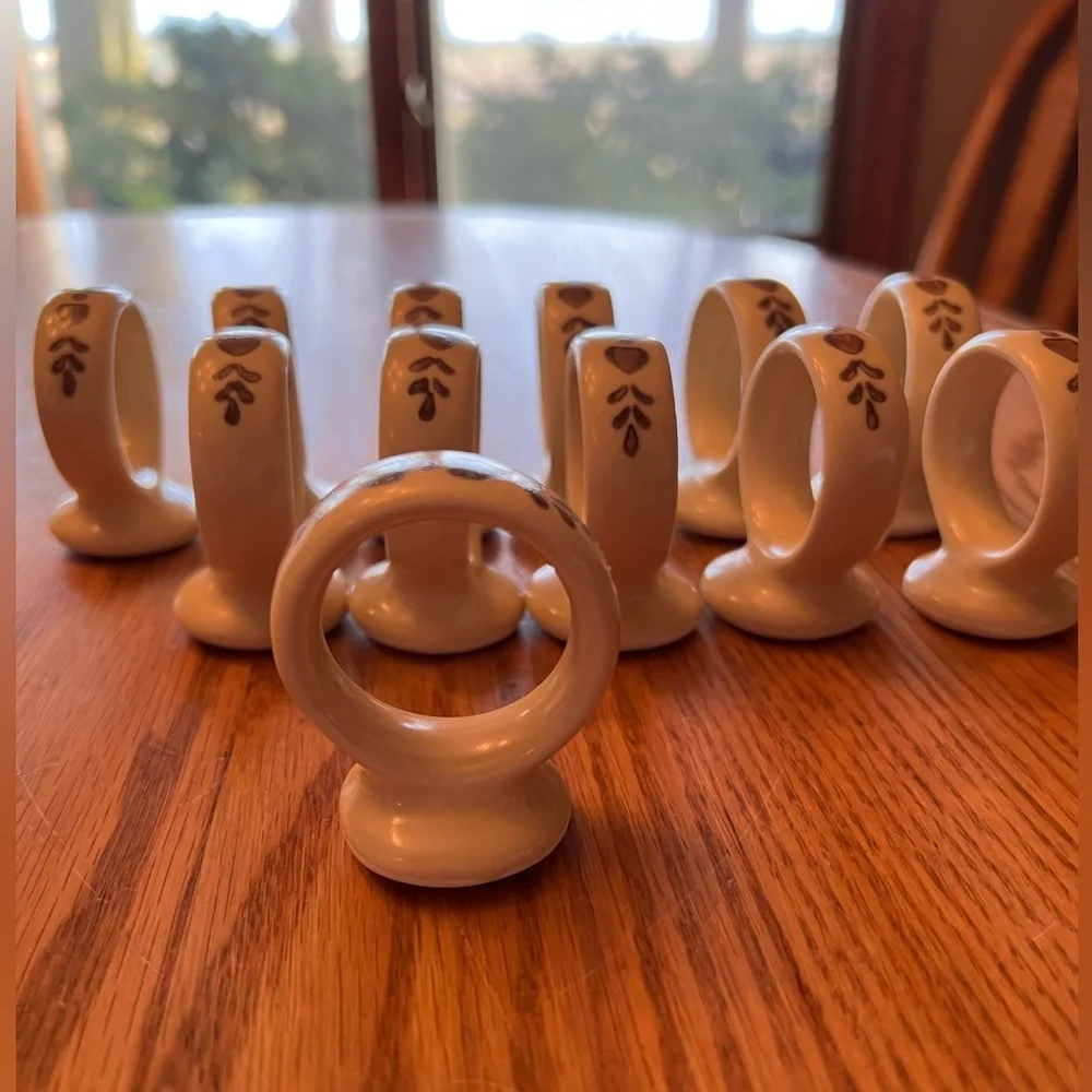 Set of 12 Vintage Stoneware Heart Napkin Rings.